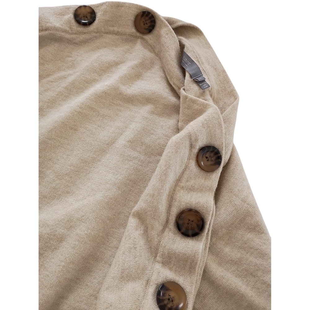 b.young Beige Button Shoulder Sweater L Fits M Neutral Essential Classic NWOT - Picture 3 of 15